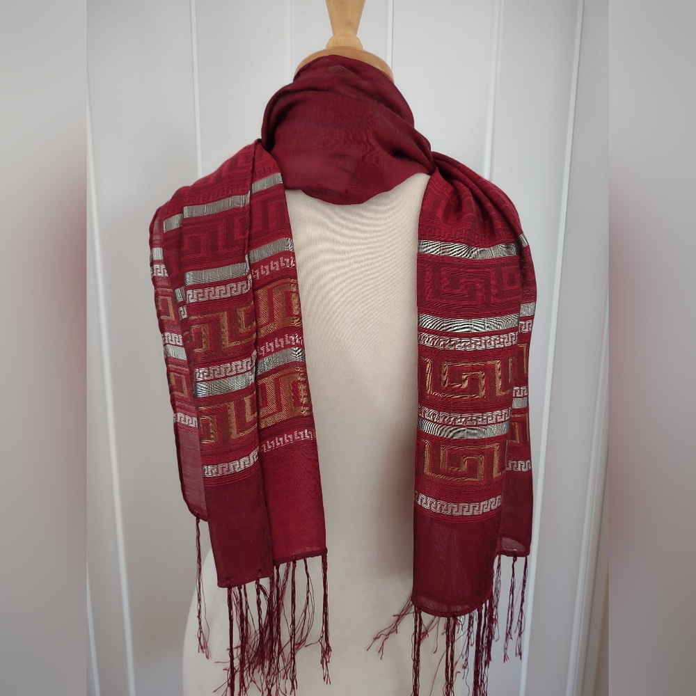 Greek Key Silk Rayon Scarf